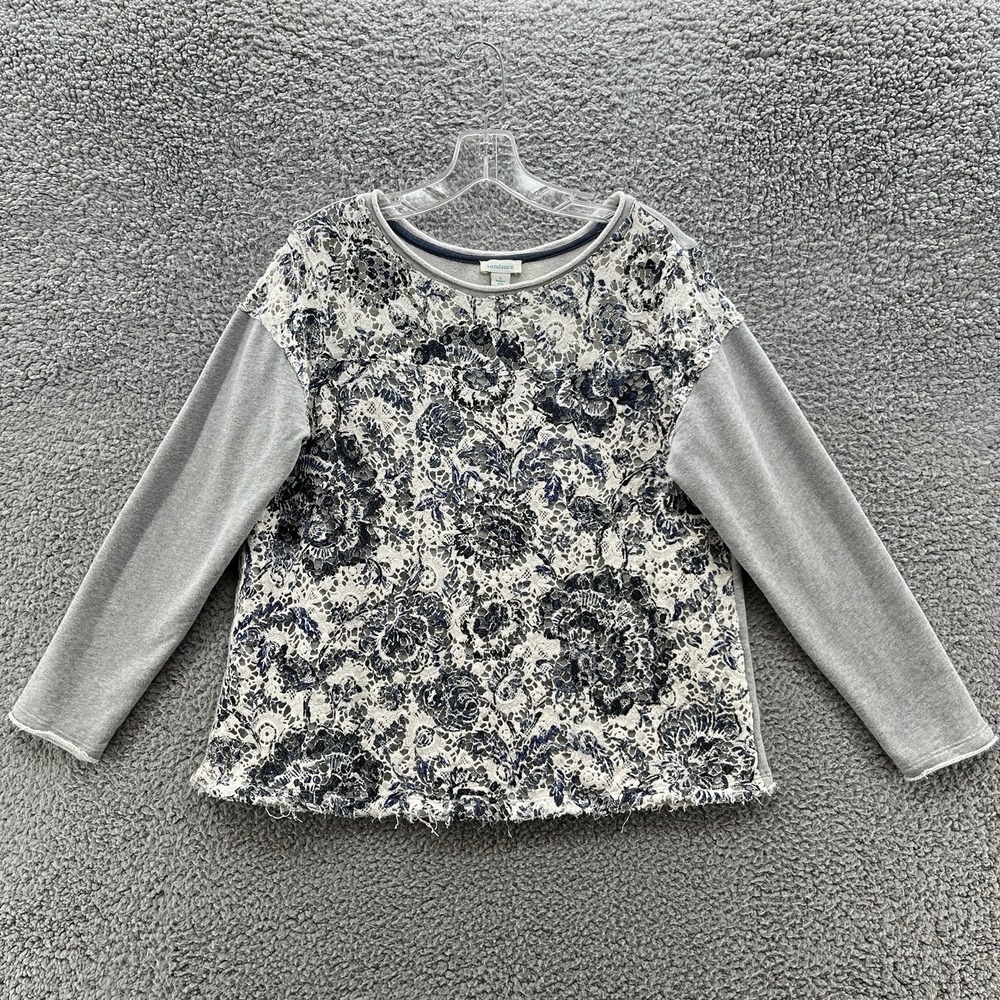 Sundance Sweater Women‎ Large Gray Blue Floral Crochet Lace Casual Boho Pullover